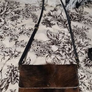 Brown Haircalf Crossbody Bag with Adjustable Strap